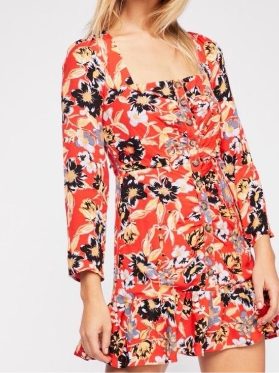 Free People Dresses & Skirts - Free People Red Floral Button-Front Women’s Dress size 6